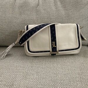 L.A.M.B white leather and navy handbag